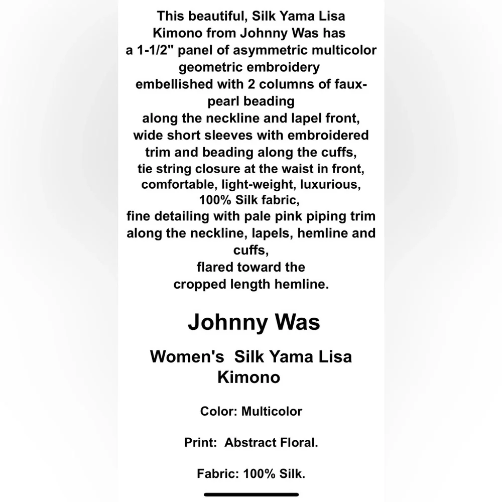 Johnny Was Women’s Silk Yama Lisa Kimono XL - Picture 7 of 14